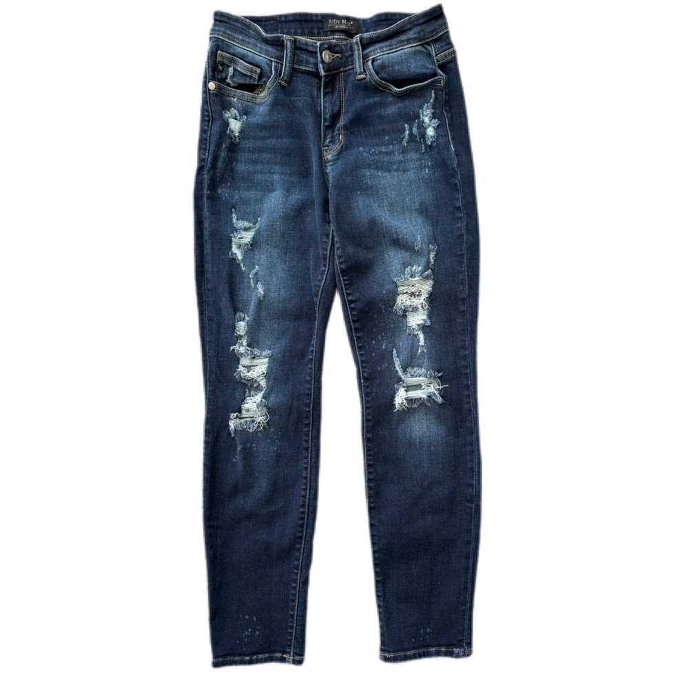 Judy Blue Dark Blue Distressed Boyfriend Jeans